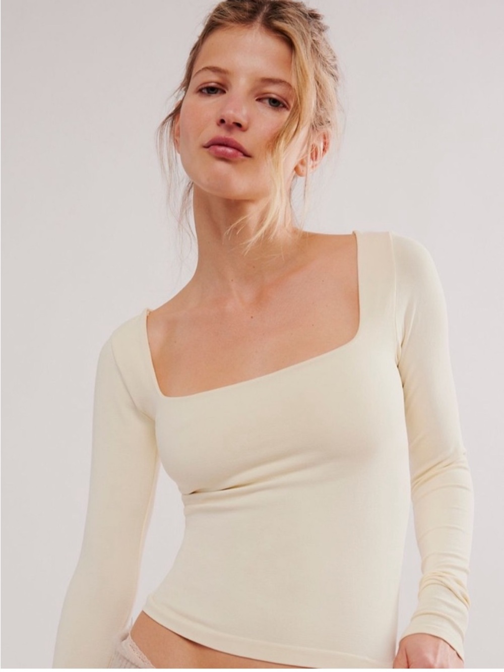 NWT Free People Clean Lines Long Sleeve Ivory - Picture 3 of 10